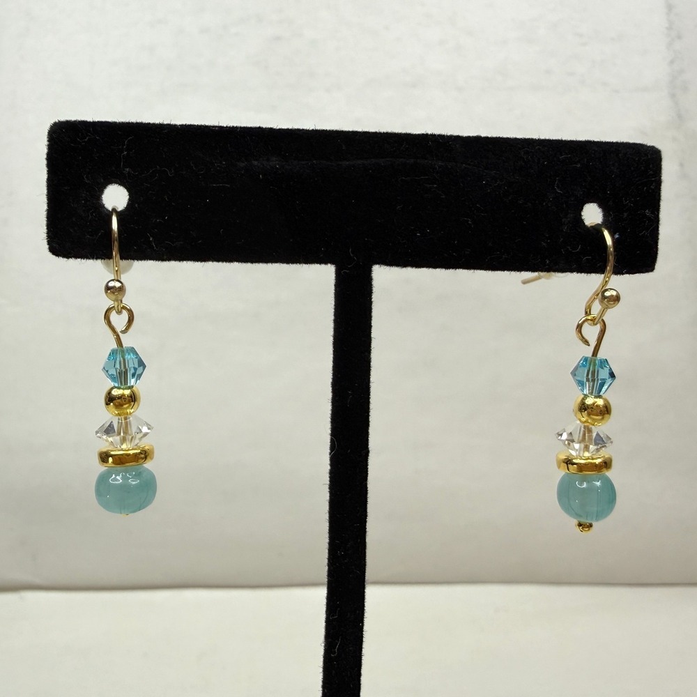 18K Gold Plated Hook Aqua Crystal Dangle Drop Earrings Elegant Jewelry